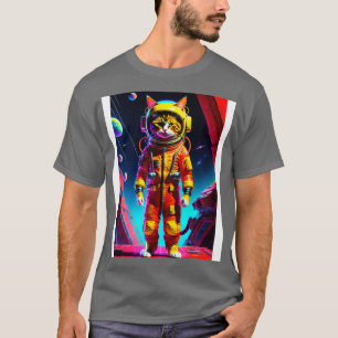 Schattigee kleine kat staan in de ruimte t-shirt