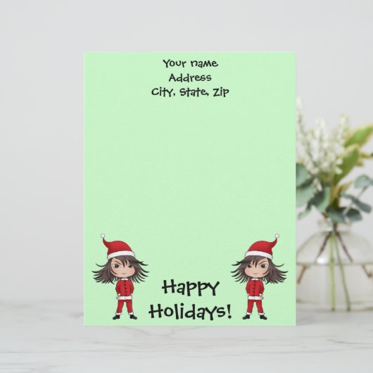 Schattigee kleine kerst elf chibi custom briefhoofd (Staand voorkant)