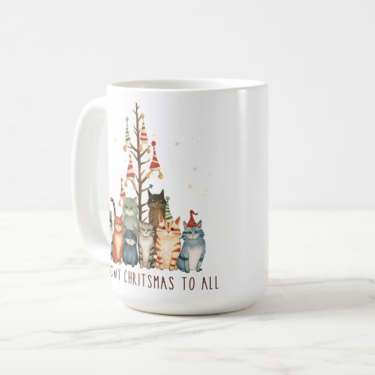 SCHATTIGEE KLEINE KERST KITTY CATS KOFFIEMOK (Voorkant links)