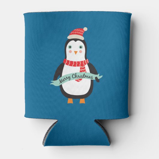 Schattigee kleine kerst Penquin "Vrolijk kerstfees Blikjeskoeler (Voorkant)