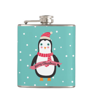 Schattigee kleine kerst Penquin "Vrolijk kerstfees Heupfles