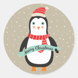 Schattigee kleine kerst Penquin "Vrolijk kerstfees Ronde Sticker