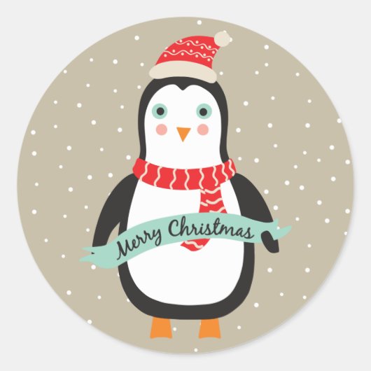 Schattigee kleine kerst Penquin "Vrolijk kerstfees Ronde Sticker (Voorkant)