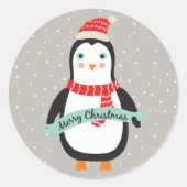 Schattigee kleine kerst Penquin "Vrolijk kerstfees Ronde Sticker (Voorkant)