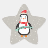 Schattigee kleine kerst Penquin "Vrolijk kerstfees Ster Sticker (Voorkant)