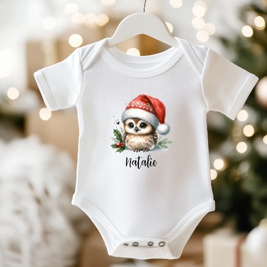 Schattigee Kleine Kerst Uil Naam Baby Bodysuit