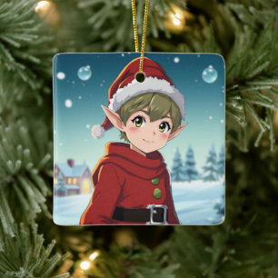 Schattigee kleine kerstelf gepersonaliseerd keramisch ornament