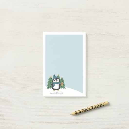 Schattigee kleine kerstpinguïn | Naam Post-it® Notes (Op bureau)