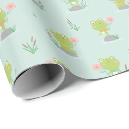 Schattigee kleine kikkertjes met bloemetjes op mun cadeaupapier