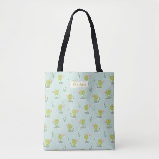 Schattigee kleine kikkertjes met bloemetjes op mun tote bag (Voorkant)