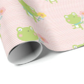 Schattigee kleine kikkertjes met bloemetjes op roz cadeaupapier (Rol Hoek)