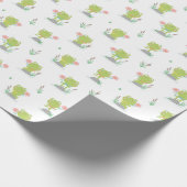 Schattigee kleine kikkertjes met bloemetjes op wit cadeaupapier (Hoek)