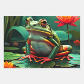 Schattigee kleine kikkertjes zitten op een vijver inpakpapier vel (Voorkant 2)