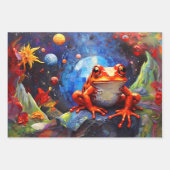 Schattigee kleine kikkertjes zitten op een vijver inpakpapier vel (Voorkant 3)