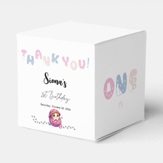 Schattigee kleine kitten 1e verjaardag bedankdoosjes (Achterkant)