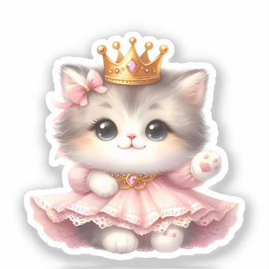 Schattigee kleine Kitten Princess Sticker (Voorkant)