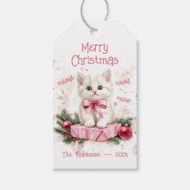 Schattigee Kleine Kitten Roze Kerst Cadeaulabel