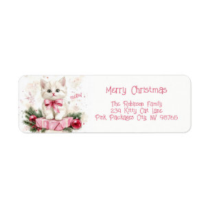 Schattigee Kleine Kitten Roze Kerst Etiket