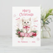 Schattigee Kleine Kitten Roze Kerst Kaart (Staand voorkant)