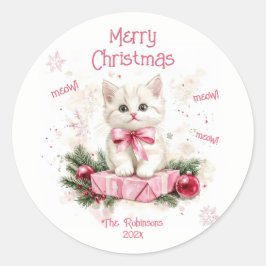 Schattigee Kleine Kitten Roze Kerst Ronde Sticker