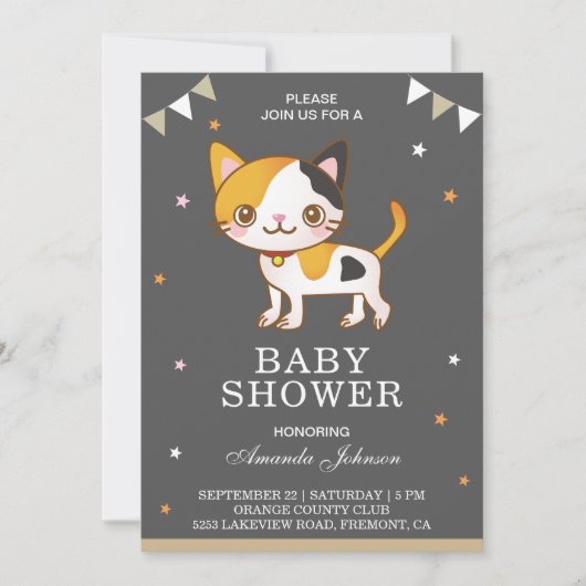 Schattigee kleine kitty kat Baby shower uitnodigin Kaart (Voorkant)