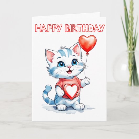 Schattigee kleine kitty kat happy birthday kaart (Voorkant)