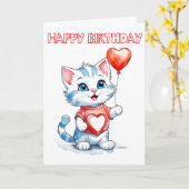 Schattigee kleine kitty kat happy birthday kaart (Gele Bloem)