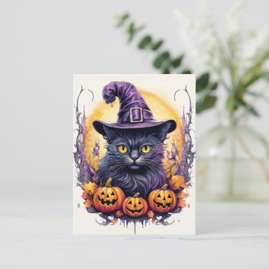 Schattigee kleine kitty kat heks briefkaart (Staand voorkant)