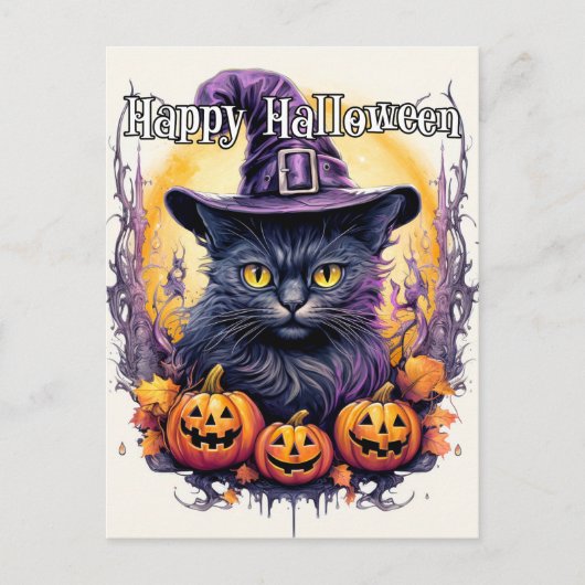 Schattigee kleine kitty kat heks | Halloween Briefkaart (Voorkant)