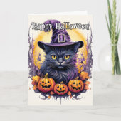 Schattigee kleine kitty kat heks | Halloween Kaart (Voorkant)