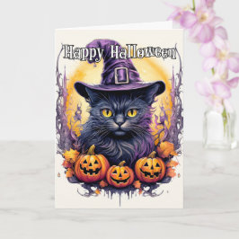 Schattigee kleine kitty kat heks | Halloween Kaart