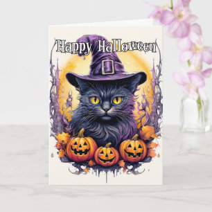 Schattigee kleine kitty kat heks   Halloween Kaart