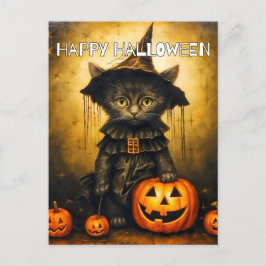 Schattigee kleine kitty kat heks | Happy Halloween Briefkaart
