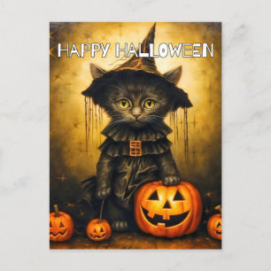 Schattigee kleine kitty kat heks   Happy Halloween Briefkaart