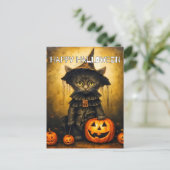 Schattigee kleine kitty kat heks | Happy Halloween Briefkaart (Staand voorkant)
