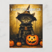 Schattigee kleine kitty kat heks | Happy Halloween Briefkaart (Voorkant)