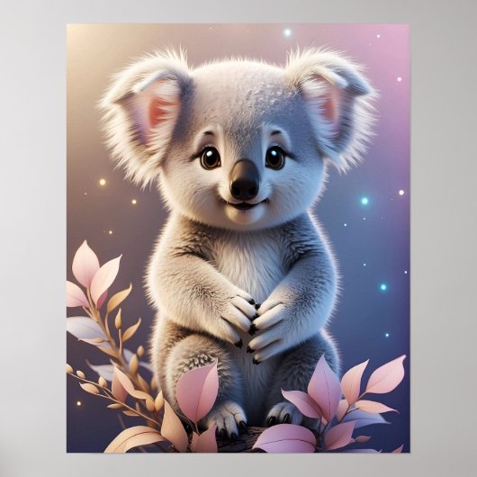 Schattigee kleine Koala Fantasy Dreamy Gradient Poster (Voorkant)