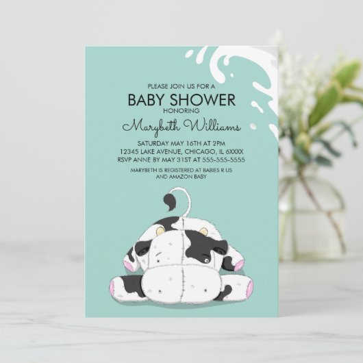 Schattigee Kleine Koe Baby shower Party Invitation Kaart (Staand voorkant)