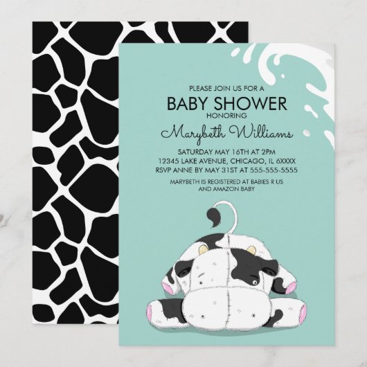Schattigee Kleine Koe Baby shower Party Invitation Kaart (Voorkant / Achterkant)
