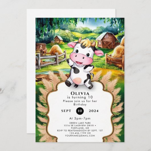 Schattigee Kleine Koe Verjaardag Kaart (Voorkant / Achterkant)