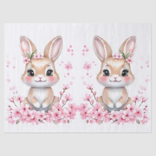 Schattigee kleine konijn roze bloesems tissuepapier (Voorkant)