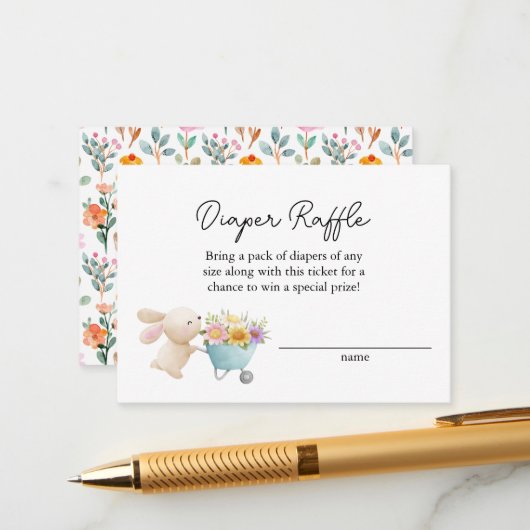 Schattigee kleine konijntje wilde bloemen luier ra informatiekaartje (Voorkant / Achterkant in situ)