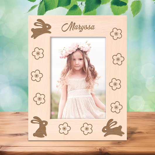 Schattigee kleine konijntjes en bloemen 5x7 gegraveerde lijstjes