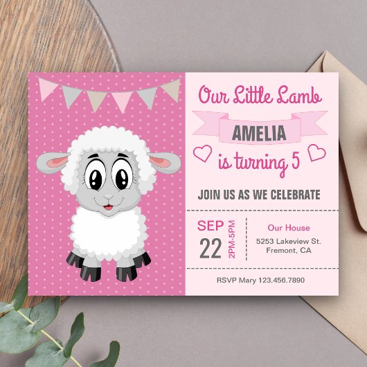 Schattigee Kleine Lamb Kids Verjaardagsfeestuitnod Kaart