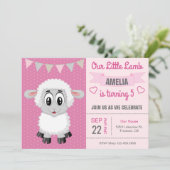 Schattigee Kleine Lamb Kids Verjaardagsfeestuitnod Kaart (Staand voorkant)