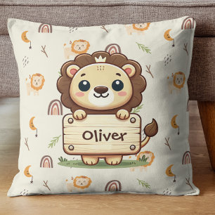 Schattigee kleine leeuw met een naambord kussen