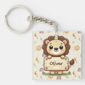 Schattigee kleine leeuw met een naambord sleutelhanger (Voorkant)