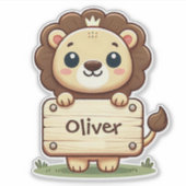 Schattigee kleine leeuw met een naambord sticker (Voorkant)