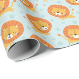 Schattigee kleine leeuwen met voetafdrukken op lic cadeaupapier