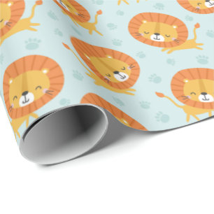 Schattigee kleine leeuwen met voetafdrukken op lic cadeaupapier